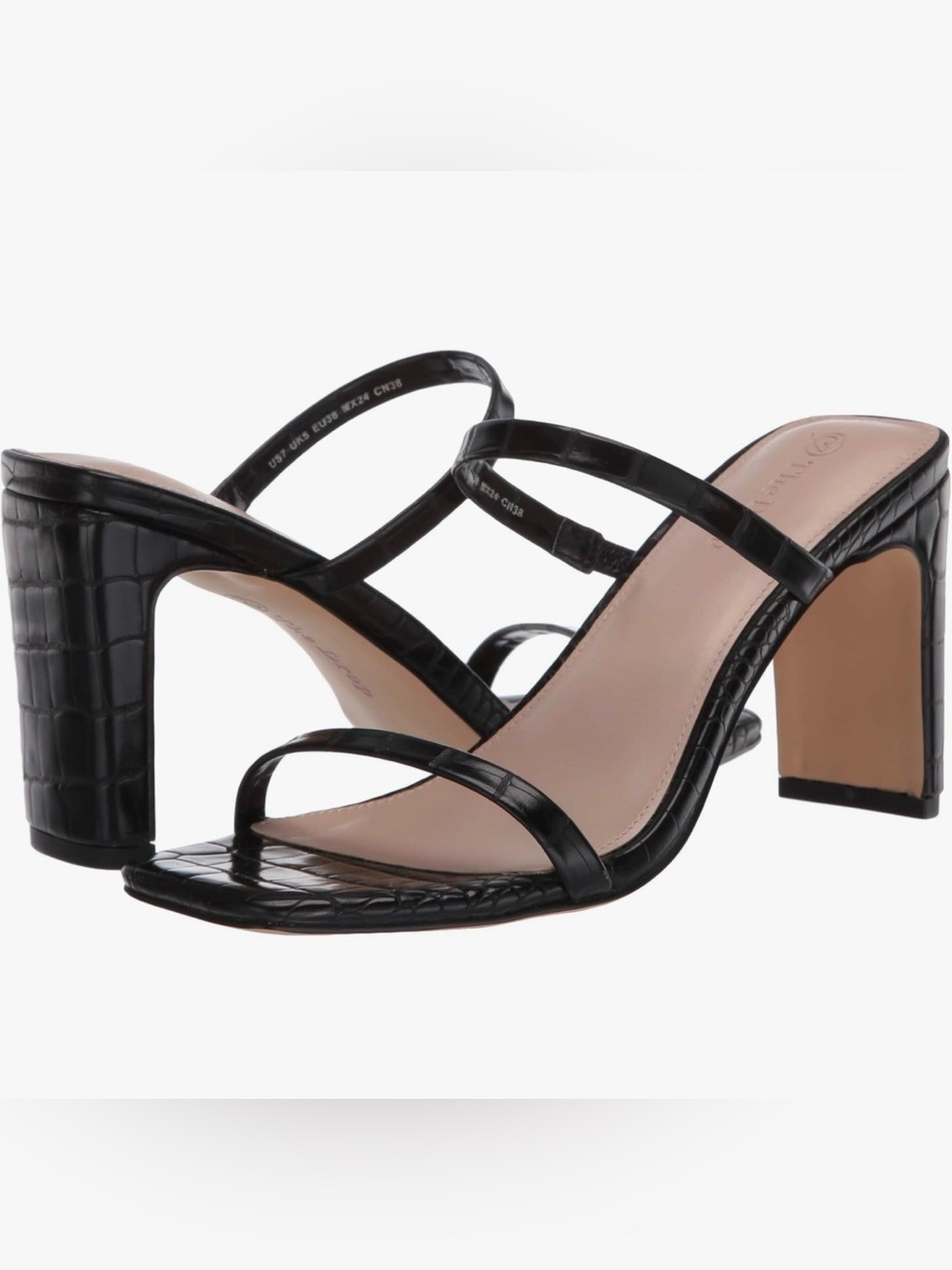 The Drop Avery Square Toe Two Strap High Heeled Sandal